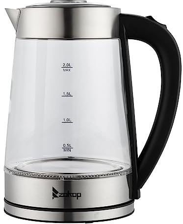 Trayoz Electric Kettle Glass, 2L Glass Water Kettle with Blue LED Lighting, Stainless Steel Filter, Auto Shut-off, Boil Dry, Overheat Protection 220V 2000W