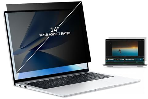 MOBDIK Laptop Privacy Screen 14 Inch for 16:10 Ratio Computer Monitor, Removable Anti Glare Blue Light Filter, Anti-Spy, Anti-Scratch