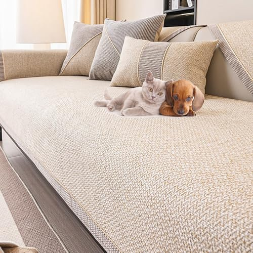 KCCRHIN Couchbezug 1/2/3/4 Sitzer Aus Baumwolle Und Leinen rutschfest Sofabezug Dicker Couchbezug Sofaschoner Sofabezug Ecksofa L Form Sofa Überzug Für Alle Jahreszeiten,A,90 * 160CM