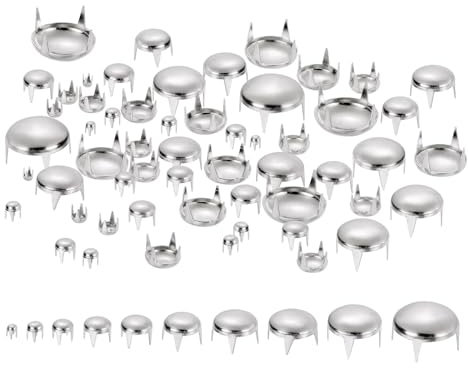 QUARKZMAN 100Pcs Remaches de Cúpula Redonda en Plata, 10 Tamaños de Tachuelas de Picos de Latón para Ropa Bricolaje Cinturón Bolso Zapatos Pulsera Cuero