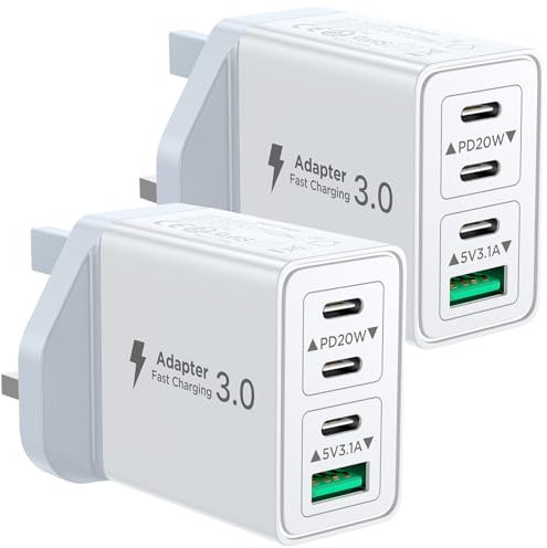 2-Pack USB C Charger, 40W USB C Plug Fast Charger 4 Port PD Type C Charging Plug+QC USBPlug UK USBC Power Adapter Multi Plugs Samsung Charging Plugs for iPhone 16 15 14 13 Pro Max XR XS, iPad,Samsung