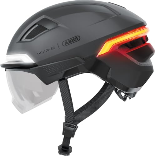 Casque de vélo ABUS HYP-E B.Lace - avec feu Avant, arrière et Clignotant Ainsi Que feu Stop activé sans Fil - avec visière et Cache-Oreilles - pour vélo, vélo électrique et S-Pedelec
