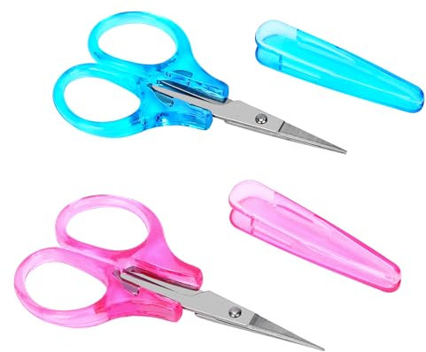 2 Stück Bastelschere Kleine Schere Edelstahl Allzweckschere mit Schutzhülle Mini High Precision Details Schere Präzise Gerade Feine Spitzen für Papier Schneiden Scrapbooking (Rosa Blau)