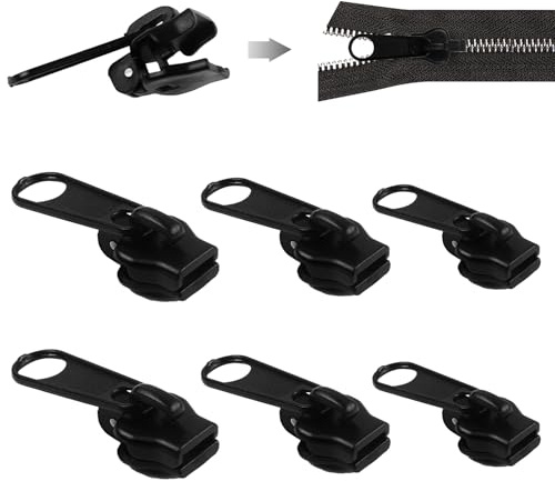 6pcs Zipper Repair Kit 3 Sizes Removable Zip Slider Puller Replacement Set Instant Zipper Rescue Fix for Zipper Luggage, Suitcase, Backpacks, Jackets, Jeans, Extension & Fixing, Black, No Tools Needed