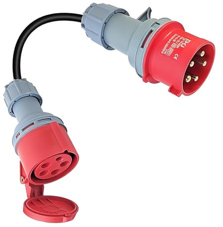 IUSOT CEE Adapter 32A auf 16A, Starkstrom Adapter mit 50 cm Kabel, IP44 Schutz, 5-polig, 400V, Adapter für Elektroauto Zubehör, Starkstrom Verteiler für Werkstätten, Baustellen und Industrie
