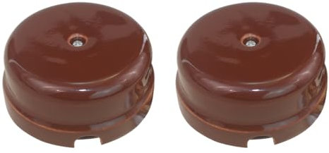 OASHISU 2 Stück Verteilerdose aus Porzellan für 4-Loch-Anlagen für Kabeleingang/-ausgang. Kabelabdeckung und Kabelabdeckungen aus Keramik, Farbe Braun, Ø 78 mm Tiefe 35 mm