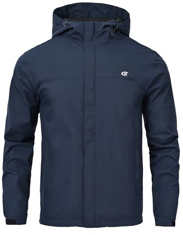 Huayuzh Jacke Herren Softshelljacke Wasserdichte Atmungsaktiv Winddichte Regenjacke Leichte mit Kapuze Laufen Wandern Marineblau XXL