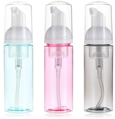 HJZHII 3PCS Foam Pump Bottle, 60ml/2oz Clear Empty Travel Foaming Containers Refillable Foam Soap Dispenser Plastic Small Size Mousse Bottle for Hand Soap Face Wash Shampoo Soap Lash Cleanser