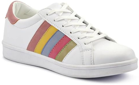 Casual Lace-Up Trainers - White Multi Size 7