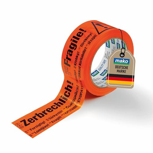 mako Signalband 60 mm x 33 m – Selbstklebendes Warnband (schwarz/gelb) / mako reißfestes Signal-Packband 50 mm x 66 m rot (1, 50 mm x 66 m)