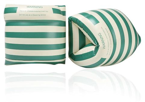 YOBOKO Aufblasbare Schwimmflügel zum Schwimmenlernen Schwimmtrainingsringe Schwimmarmband für Kinder Jungen Mädchen Erwachsene 2 Stück (Green Stripe)