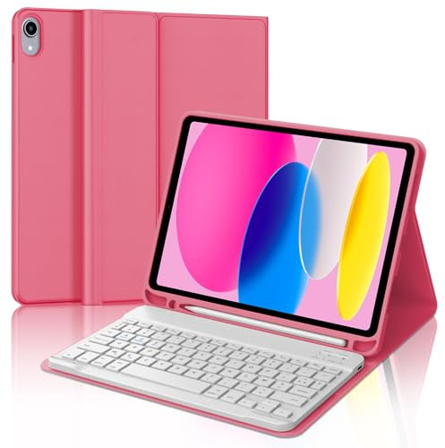IVEOPPE Coque Clavier pour iPad 10/11 Ème Generation (10.9 Pouces 2022/11 Pouces A16 2025), Étui Magnétique Keyboard AZERTY Layout pour iPad 10eme/11eme avec Porte Crayon, Rose