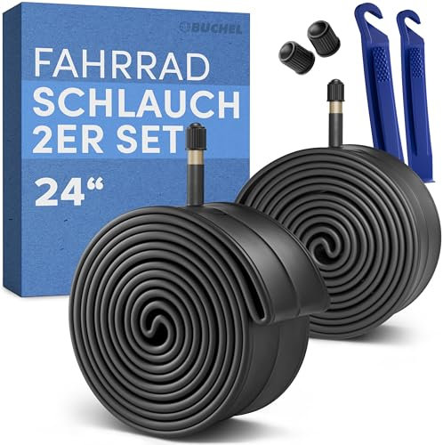 Büchel Fahrradschlauch 24 Zoll - AV 35mm, 24x1,75-2,125 (47-507) inkl. Reifenheber&Ventilkappe -Robuster&Luftdichter Schlauch 24 Zoll aus Hochwertigem Kautschuk - City, Tour & MTB Fahrradschläuche