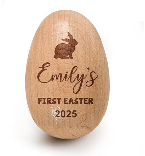 EDSG Personalised Wooden Easter Eggs Easter Gifts for Kids Babies Baby First Easter Eggs Gifts Egg Shakers for Home Wooden Home Dector Great Gift Idea for Children Babies Girls Boys(Design 1)