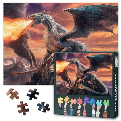 Jigsaw Puzzles for Adults 1000 Pieces - Epic Fire-Breathing Dragon Fantasy Art Puzzle, Challenging 1000-piece Animal Puzzles for Adult(27.5x19.7 Inches)