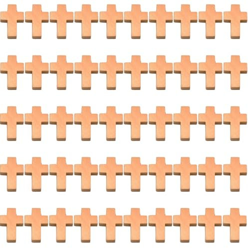 KIRVOS 50 Stück Holzkreuze,Holzkreuz,Kreuz-Anhänger,Kreuz holzkreuz,DIY kreuz mit kleinem Loch, für die Herstellung von Halsketten Schlüsselanhängern