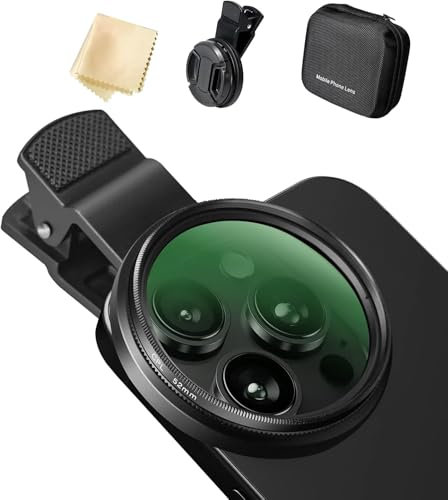 52 mm CPL Filter for Phone Camera Lens Filter Kit, Circular Polariser Polarising Filter, Compatible with iPhone 16 15 14 13, Samsung, Google, Xiaomi, Pixel and Other Smartphones