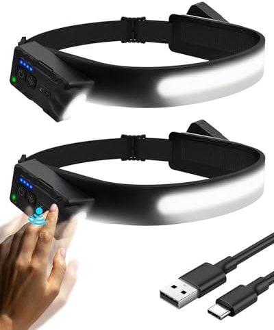 Lorrtta LumiLight Head Torch Rechargeable – Super Bright LED Headtorch with USB, 5 Lighting Modes, IPX4 Waterproof Lumi Light LED Headband for Power Cuts, Emergency, Running, Hiking (2-Pack)