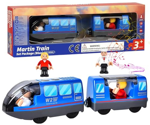 LYPPUL Eisenbahn elektrische lok, Batteriebetriebener Lokomotivzug, Leistungsstarker Motorzug, Holzeisenbahn Elektrische Lok kompatibel mit Thomas, Geschenk Spielzeug für Junge Mädchen