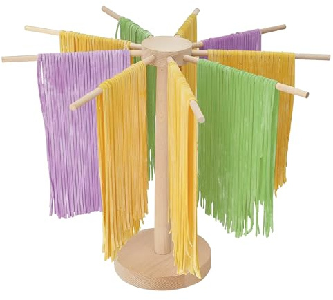 TWSOUL Nudeltrockner, Nudelständer, Pastatrockner mit 9 Stangen, Faltbarer Nudelständer aus Holz, Verstellbare Arme, für Spaghetti, Tagliatelle, Fettuccine, Wiederverwendbar
