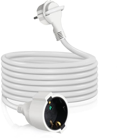 EXTRASTAR 3 m Verlängerungskabel mit Flachstecker, Flachkabel, Verlängerungskabel für den Innenbereich mit Schutzkontaktstecker, 3 G x 1,5 mm², 16A/250 V, 3680 W, Weiß