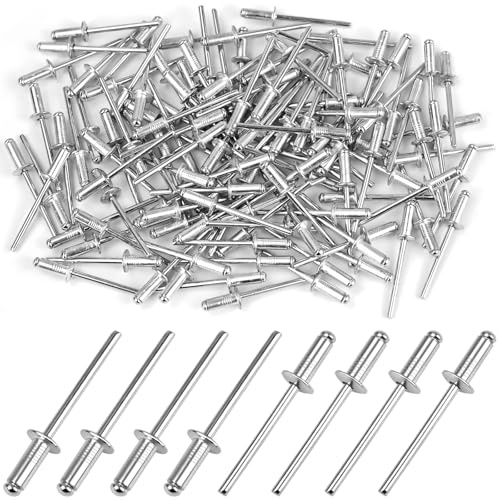 Alethron Aluminium Blindnieten 4mm x 10mm, 120 Stück Silber Kuppelkopf Nieten Wasserdicht Popnieten mit Offenem Ende für Blindnietzangen