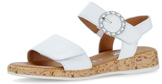 Gabor Damen Riemchensandalen, Frauen Sandalen,sportlich,Weiss,schwarz,Jollys,rot,Glitzer,blau,Rolling-Soft,rosa,Weiss(silb/S.Kork),42.5 EU / 8.5 UK