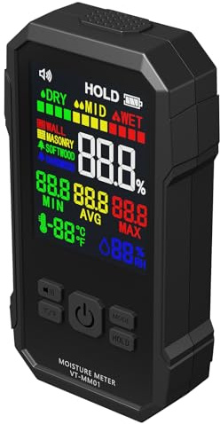 Cryfokt Hygrometer mit Display, Feuchtigkeitsmesser, Oberflächenschutz, Erkennungstiefe für Zement und Ziegel, Geeignet für Hausinspektoren und Tischler (BLACK)