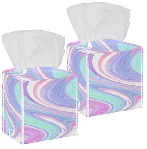 Lot de 2 boîtes à mouchoirs carrées en cuir aquarelle abstraite, marbre blanc, rose, lilas, distributeur de papier pour coiffeuse, réservoir de toilette, commode, table de nuit, comptoir, bureau