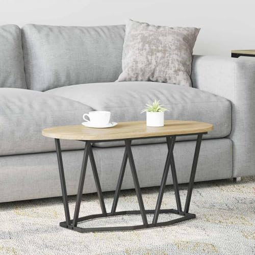 Tonture Couchtisch Sonoma Eiche, 80x40x40,5 cm, Sperrholz und Metall, ovaler Holztisch für Wohnzimmer, moderner Beistelltisch, industrielle Möbel