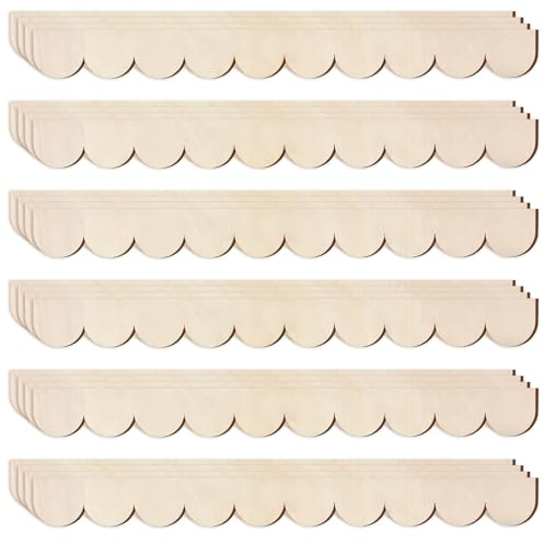 PAPAcroscoma 24 Pack Unfinished Wood Trim(15.75x1.57inch) | Scalloped Moulding Decorative Wood Trims for Home Wall Door Frames Cabinet Shelf Decoration