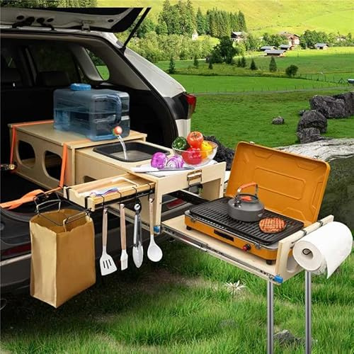 JAGAHAHA Overland Campingbox für Auto, Klappbare Campingküche mit Spüle, küchenbox Camping, Stauraum und Platz für 2 Brenner - Perfekt für Kochen, Waschen, Schneiden, Schneller Aufbau in 1 Min