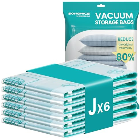 SONGMICS Vacuum Storage Bags, 6 Pack, Jumbo, Space Saver Reusable | Vacuum Seal Suction Bags for Clothes Bedding Travel, Transparent, ISLAND Collection LVB103W101