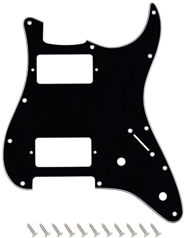 Banworks Strat HH Pickguard 2-Pot Square Corner Humbucker Routes, Fits Covered & Uncovered Humbucker Pickups, 3-Ply 11-Loch Scratch Plate for Fender Squier Stratocaster ST JT/HB-33 Black