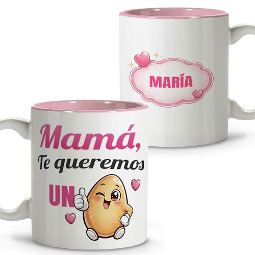 LolaPix Taza Mama Personalizada. Detalles Dia de la Madre. Regalos para Mama Original. Regalo Madre primeriza. Apta para Lavavajillas. Taza Mamá 330ml. Te queremos un Huevo