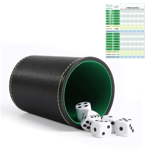 Dexpally Würfel Spiel Set, Würfelbecher mit 5 würfeln mit Würfelspiel Block, Würfelbecher Leder Set, 5 Würfel mit Becher, Spielblöcke für Würfelspiele für Erwachsene Familienspiel.