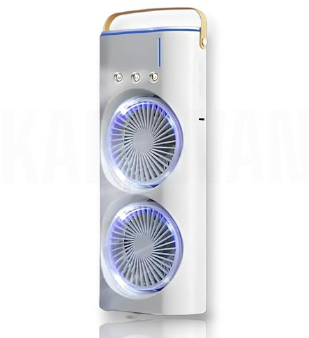 Genérico Ventilador Torre con Doble Nebulización USB, Color Blanco, Rotación 180°, Oscilación 90°, Iluminación LED, Uso Doméstico