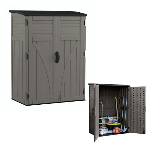 Suncast Outdoor Storage Cabinet Waterproof Resin Vertical Outdoor Storage Shed (54 cu. ft.) for Patio, Garden Tools, Cushions, & Equipment. Weatherproof Plastic Multi-Wall Design, Capacity Made in USA