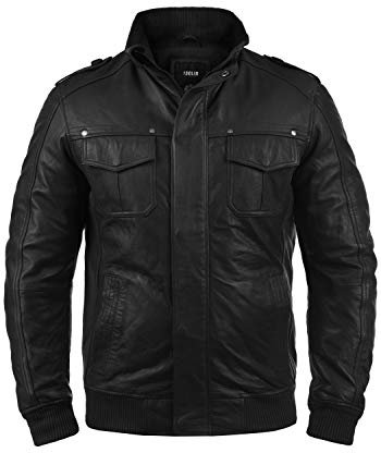 !Solid SDCamash Herren Lederjacke Bikerjacke Echtleder Jacke mit Stehkragen Eingrifftaschen Rippbündchen 100% Schafsleder Regular fit, Größe:2XL, Farbe:Black (S9000)