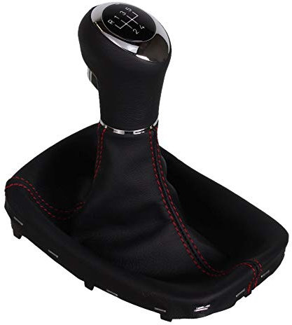 ICT Schaltknauf Schalthebel Schaltsack Schaltmanschette Leder, Naht rot, 6 gang, Kompatibel mit: Opel, Insignia 2008-2017 6-gang - Naht rot Vauxhall, Holden Buick (LED orange)