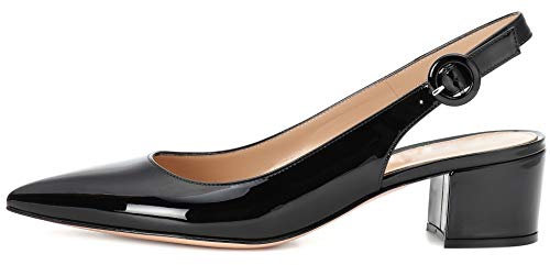 Elashe Escarpins Femmes Mignon à Petit Talon Moyen Bloc et Bride Cheville avec Boucle Noir Suede EU36