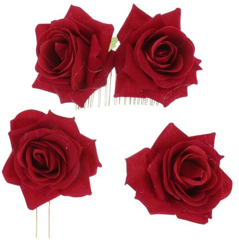 3 stücke Rose Haarschmuck, Rose Seitenkamm Uförmigen Haar Stick Rose Haargummi für Frauen Mädchen