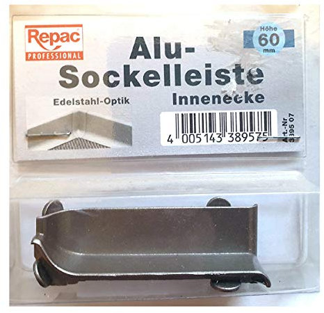 Repac Alu Sockelleiste - Innenecke -Edelstahl-Optik Höhe 60 mm