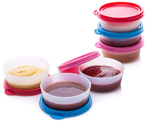 Recipientes para Salsas Herméticos y Reutilizables | Set de 6 Pequeños Tarros de Plástico con Tapa Extraíble | Ideal para llevar y Picnics | Plástico Alimentario BPA free | Tamaño Mini 70ml