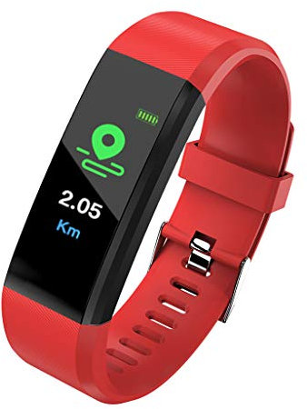 perfk Smartwatch Donna Orologio Contapassi Orologio Sportivo Uomo/Messaggio Push, Misurazione della Pressione Sanguigna, Ricarica USB - Rosso