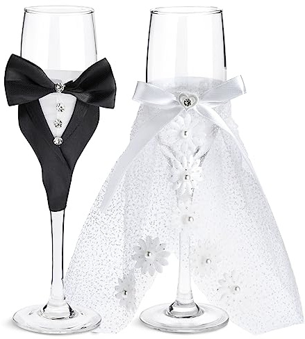 Sparkle and Bash Lot de 2 flûtes de mariage pour mariée et marié de 22 cm, noir et blanc, modernes – Flûtes à champagne pour cadeaux de mariage pour jeunes mariés, fête prénuptiale et décoration