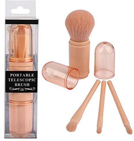 4 in 1 Make-up Pinsel Set Einziehbare Multifunktionale Kosmetik Make-up Pinsel Tragbare Gesichtspuder Lidschattenpinsel für Reise (Rosa)