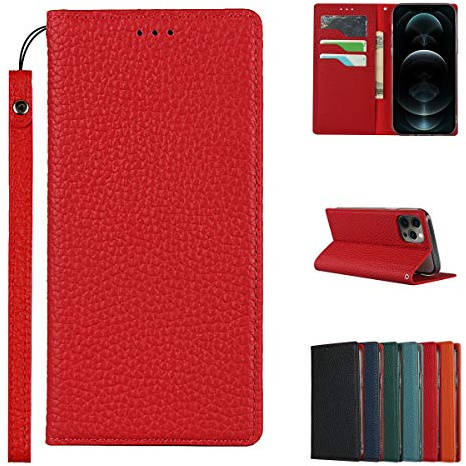 Copmob iPhone 12 Pro Max Hülle Mit Band,Flip Echtleder Brieftasche Handyhülle,[3 Kartenfächer][Magnetverschluss][RFID Blocker],Klapphülle Ledertasche Schutzhülle für iPhone 12 Pro Max - Rot