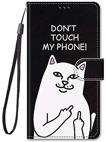 Nodigo für iPhone 11 Leder Hülle Magnetisch Kickstand mit Kartenfach 360 Grad Tier Muster Motiv Lustig Design Silikon Hüllen Handyhülle Wallet Tasche Case Mädchen Damen - Don't Touch My Phone