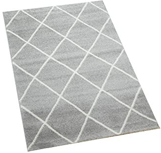 Teppich-Traum Skandinavischer Stil Wohnzimmerteppich Rautenmuster - pflegeleicht - grau Creme weiß Größe 60x110 cm